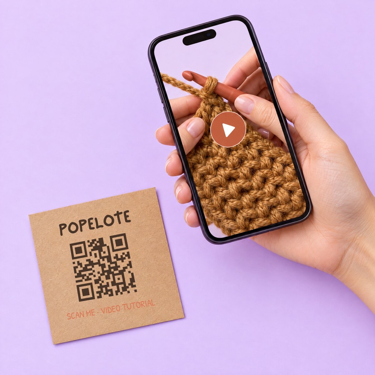 Die Popelote-QR-Karte und das Video auf einem Handy